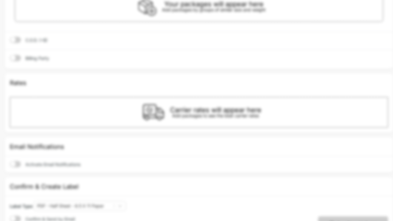 ShipBoss Label Type dropdown showing available label formats