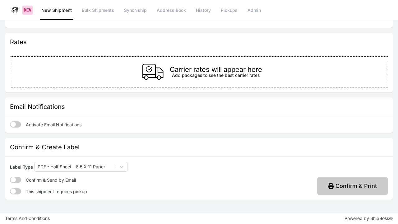 ShipBoss Ship page showing the This Shipment Requires Pickup toggle